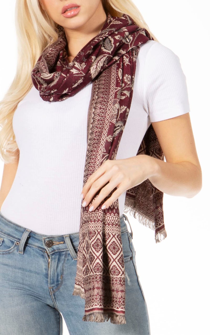 Sakkas 18200 - Gianna Women's Silky Soft Reversible Floral Woven Pashmina Scarf Shawl Wrap - Purple - OS - Image 4